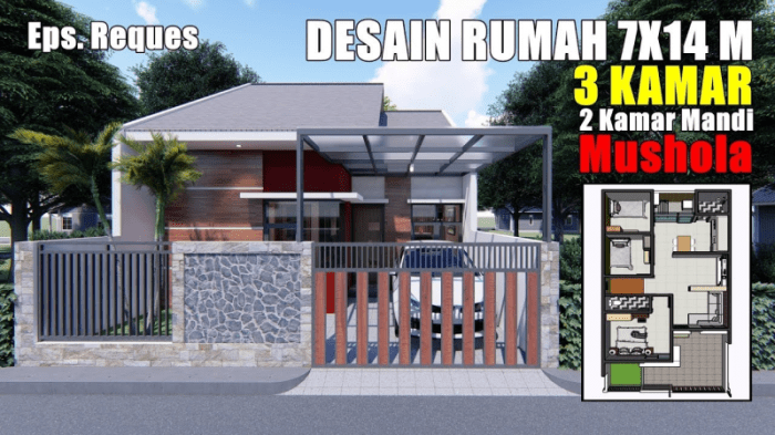 Desain rumah ukuran 7x15 3 kamar